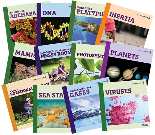 Collection of educational books on various topics with colorful covers.