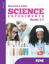 Book cover of 'Science Experiments' for books 5-7 by Real Science-4-Kids with a purple border and images of children and a teacher in a lab setting.